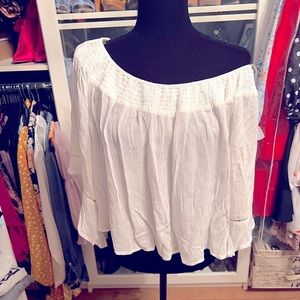 White off shoulder top belle sleeve crop top